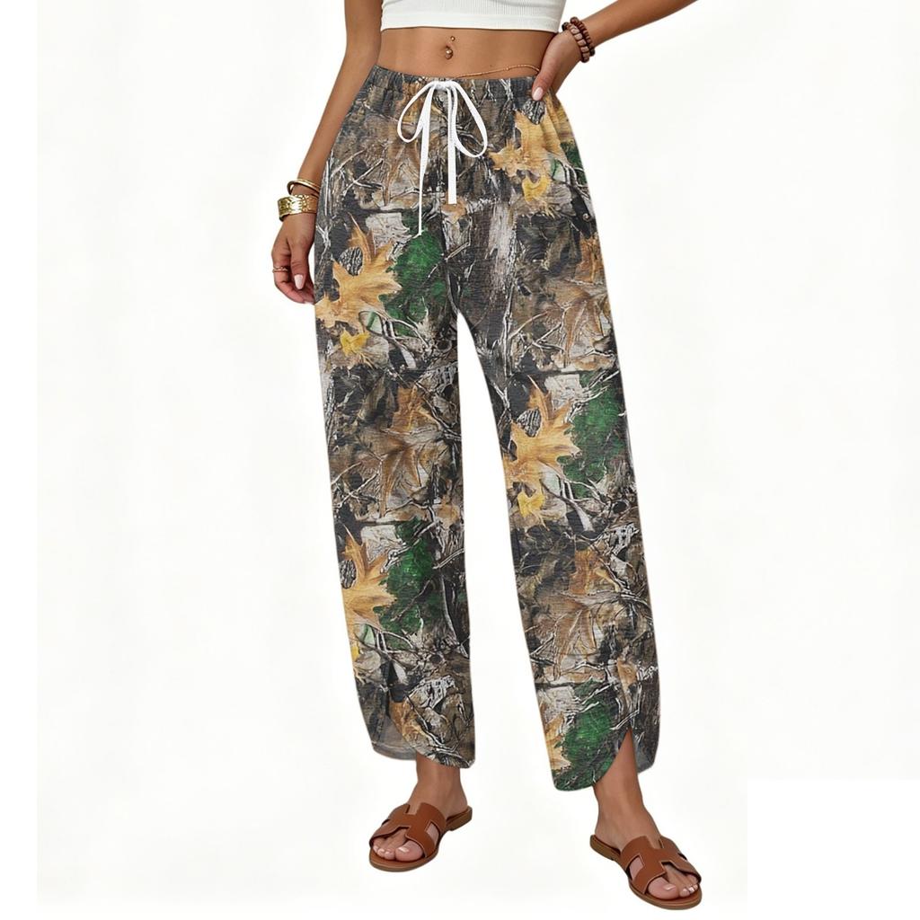 Women's Casual Printed Pattern Wide Leg Pants with Front Button Closure - Loose Straight Fit Trousers for Daily Wear Outfit
