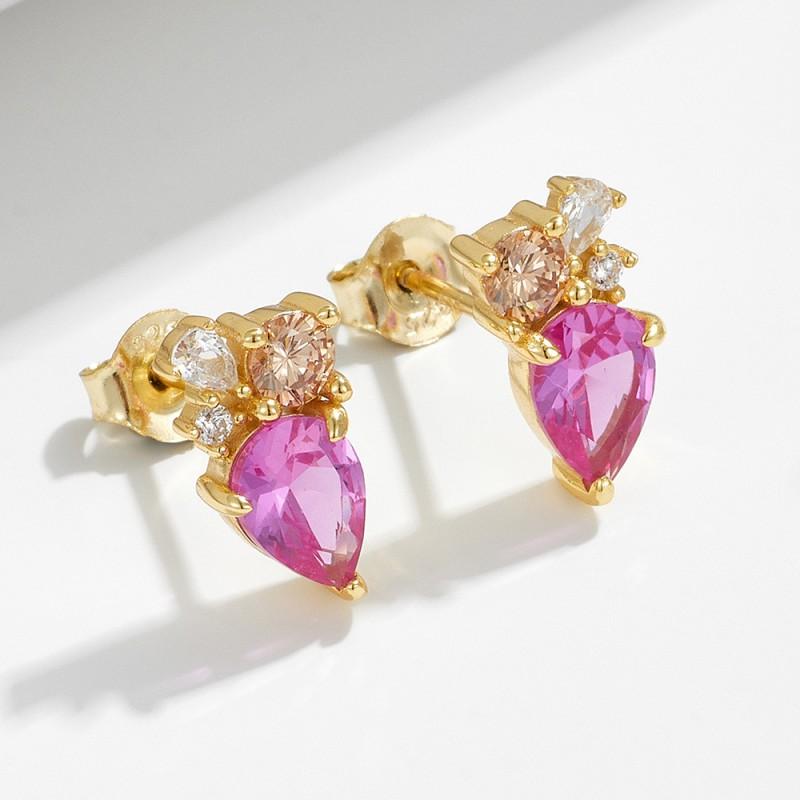 Elegant Geometric Teardrop Zircon Earrings Women Sterling Hypoallergenic Studs Fashionable Daily Wear 925 Sterling Silver