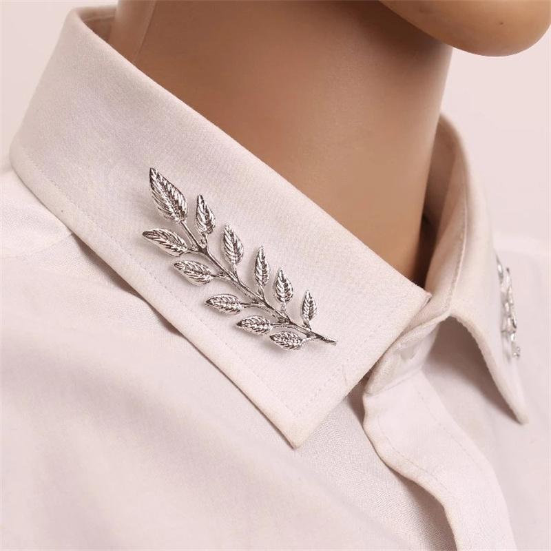 2pcs a pair Wheat Brooch Fashion Vintage Men Shirt Suit Collar Pins Golden Tree Leaf Brooches Clothing Accessories Jewelry Party Gifts