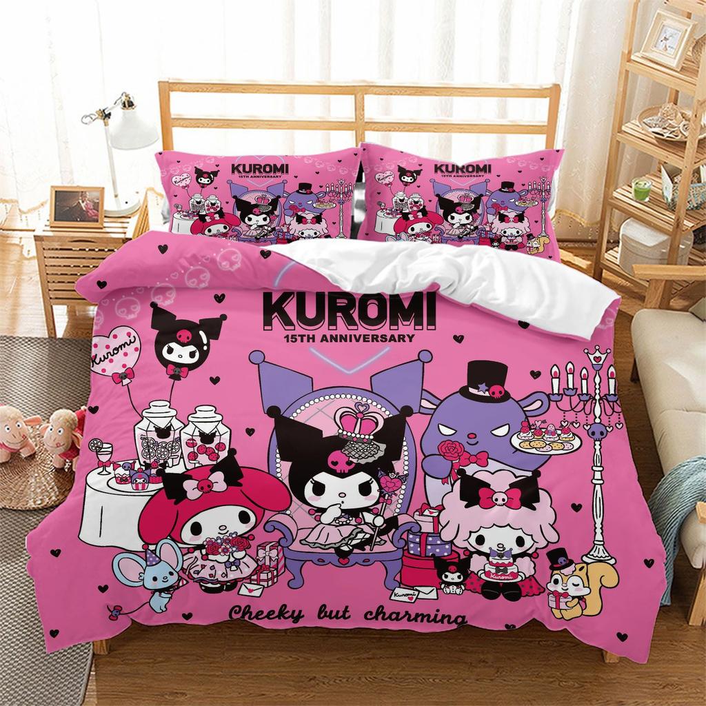 Hot Cartoon Character Kuromi Bedding Setkuromi Melody Duvet Cover Bed Set Quilt Cover PillowcaseKing Queen Size Bedding Set