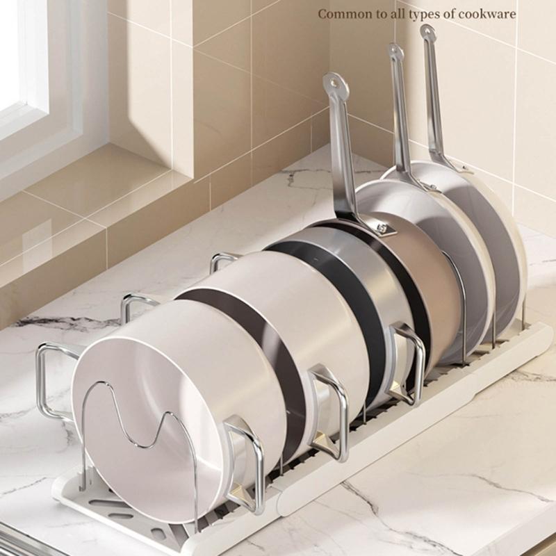 Space Saving Under Cabinet Storage Rack For Cookware Expandable Pots and Pans Organizer With Adjustable Dividers