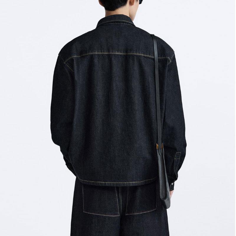 Zara Ss24 Year Of The Dragon Limited Edition Pocket Design Single-Breasted Square Neck Denim Long Sleeve Shirt Men Shirts Blue 7627408-400