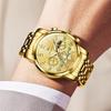 OLEVS Wristwatch Mens Stylish Chronograph Watch Business Popular Brand Large Easy-to-read Analog Waterproof Quartz Gold