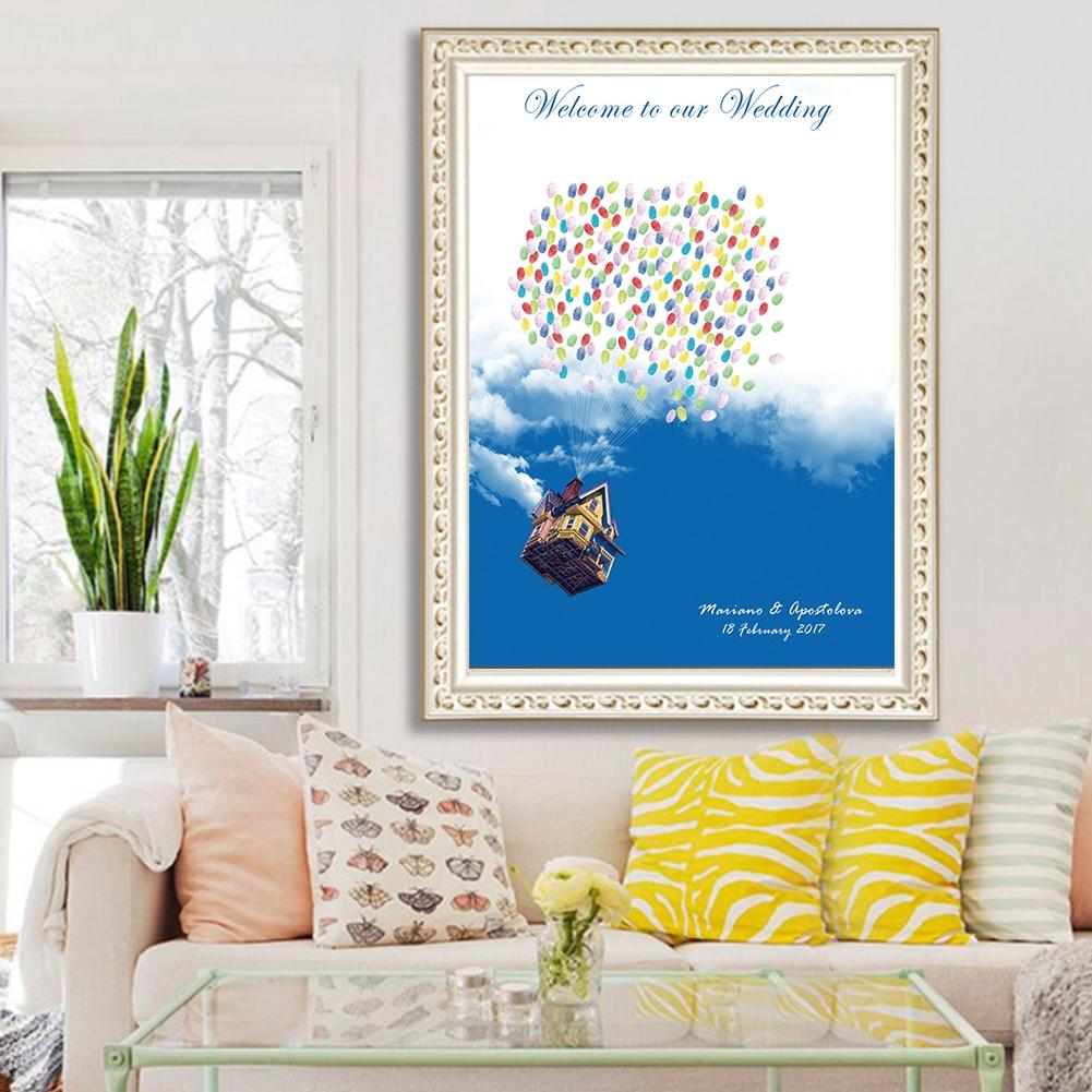 Cartoon Fingerprint Tree Painting DIY Guestbook Signature Book for Wedding Birthday Party Decor