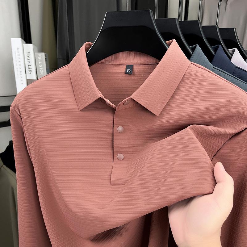 Autumn Men s Long Sleeve Polo Shirt Lapel Collart Top M