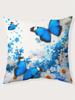 Blue Butterfly And Daisy Print Throw Pillow Cover, Cushion Case For Sofa Bedroom Living Room Couch Bed Office Chair Home Decor