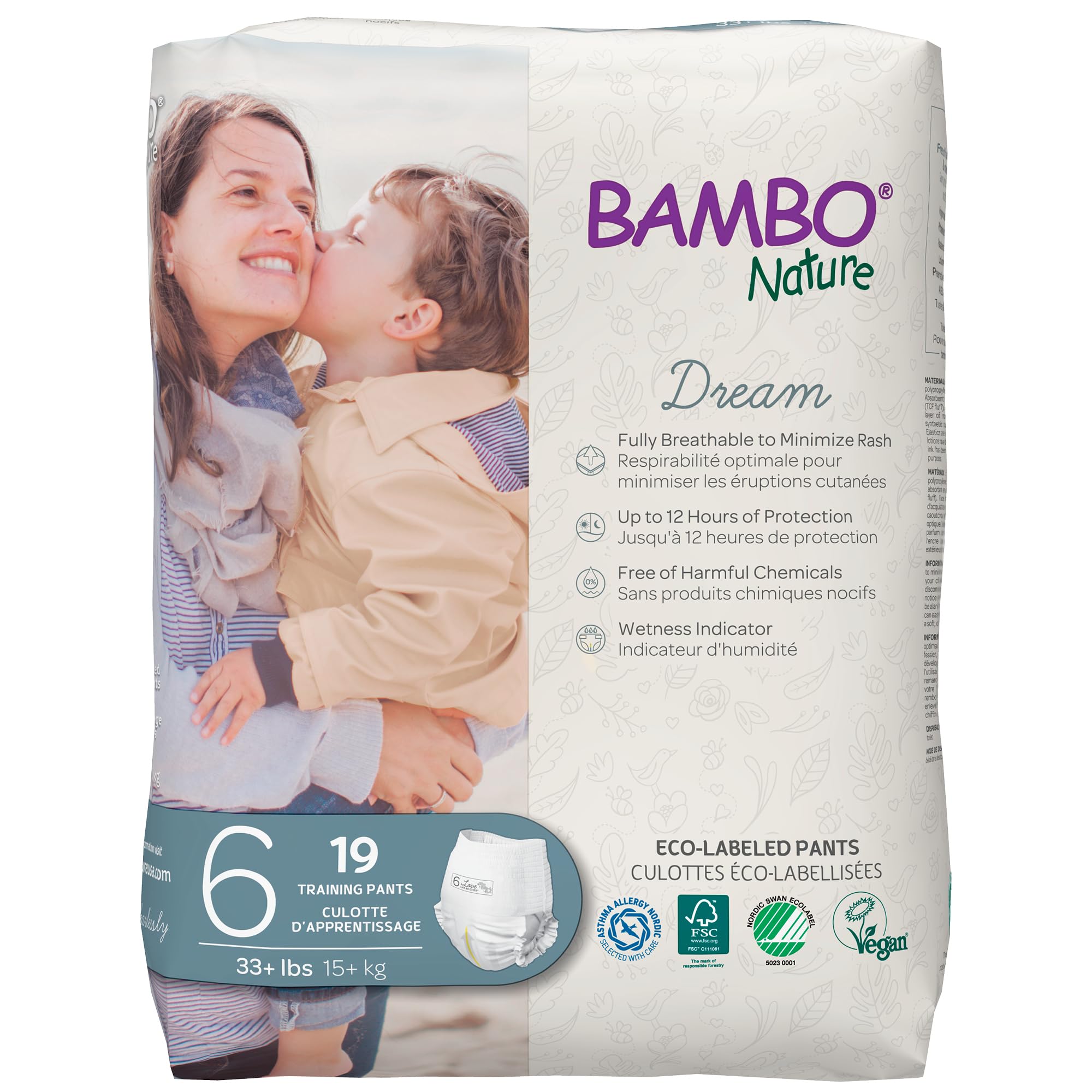 

BAMBO Nature Dream XL для малышей 18 кг и 19 штук Подгузники-трусики, (для вверх), (бн16931) белый