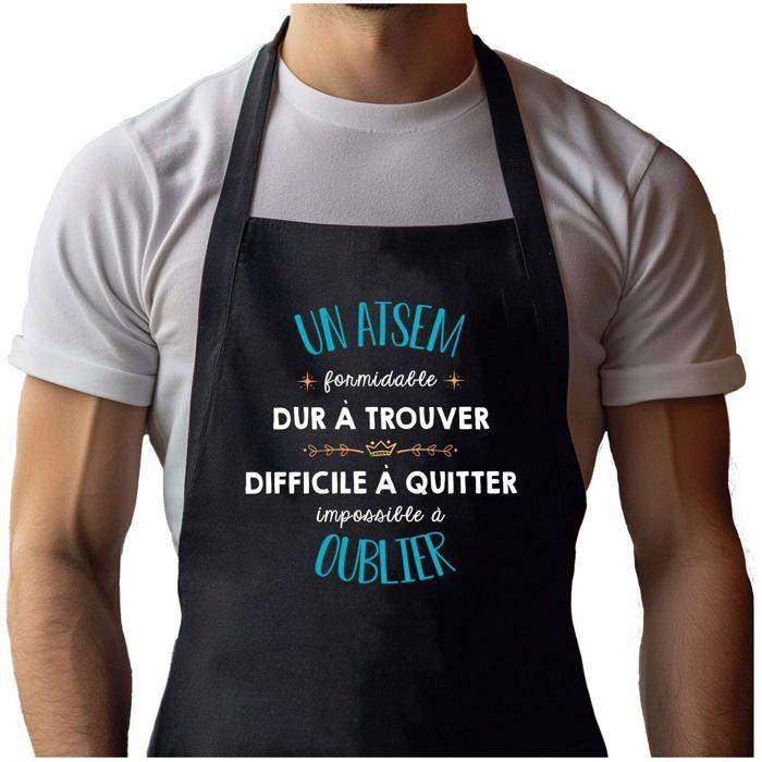Tablier de cuisine - Un atsem Formidable Homme - Noir - Coton résistant - Impression bretonne