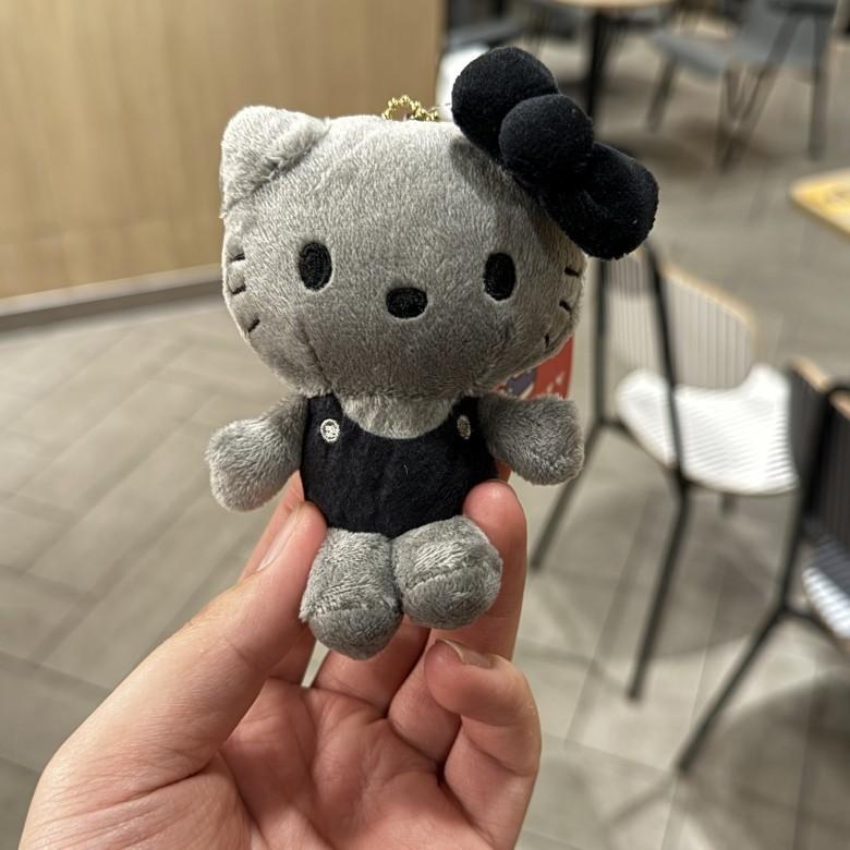 Plush Cat Keychain With Black Skin Dress For Kids And Collectors черный серый