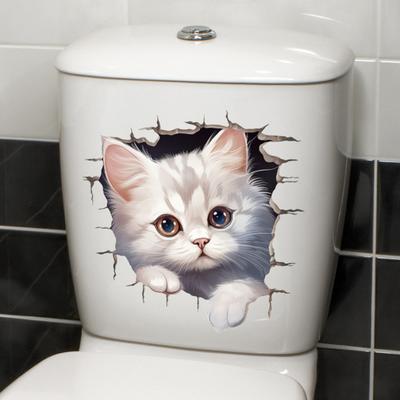 Bedroom Wall Stickers Broken Cat Toilet Sticker, Peel And Stick Decor Self Adhesive Sticker Decal, Removable Waterproof PVC Lid for Bathroom Decals