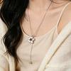 Adjustable Snake Bone Chain Flower Pendant Lariat Necklace, Long Drop, Floral Necklace for Women Sliding Pendant, Retro Sweater Layering