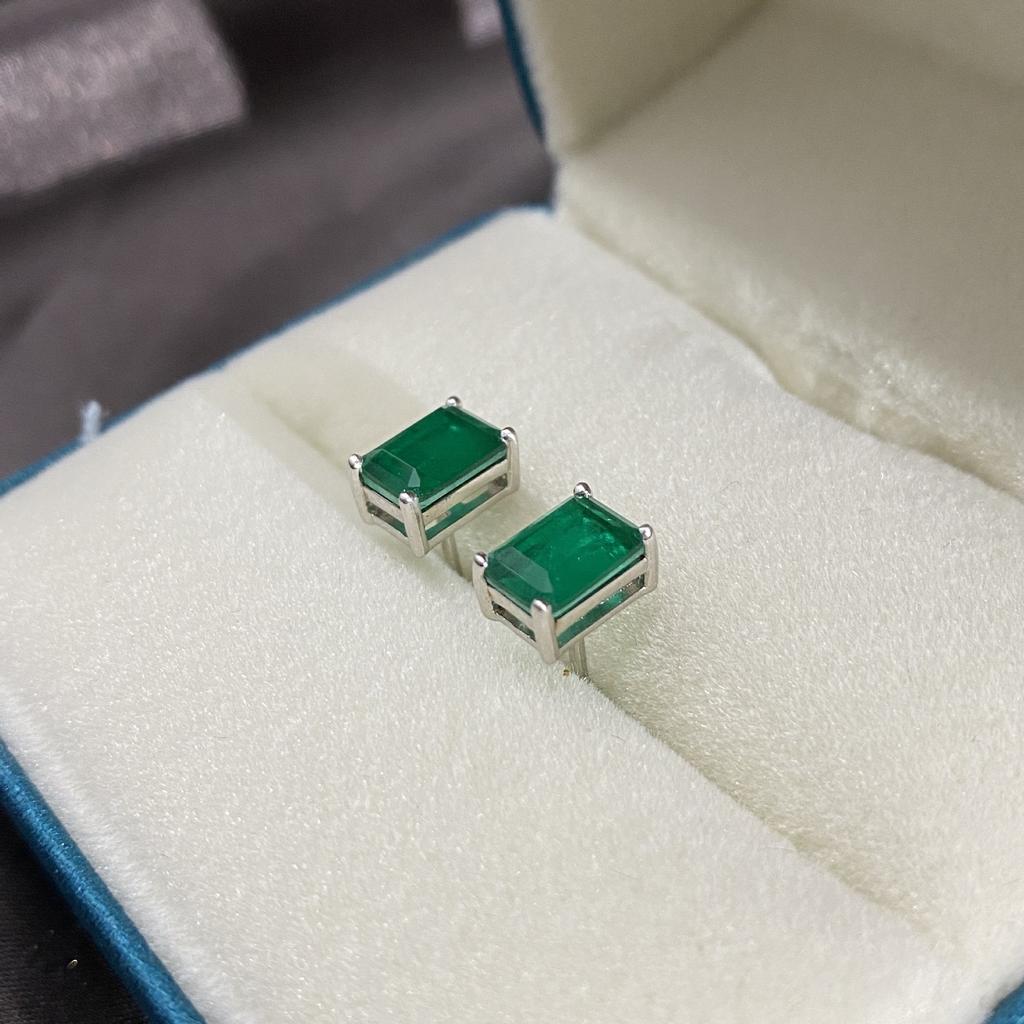 Tancise Jewelry S925 Sterling Silber synthetischer Smaragd-Ohrring, Schmuck, synthetisches Zubehör.