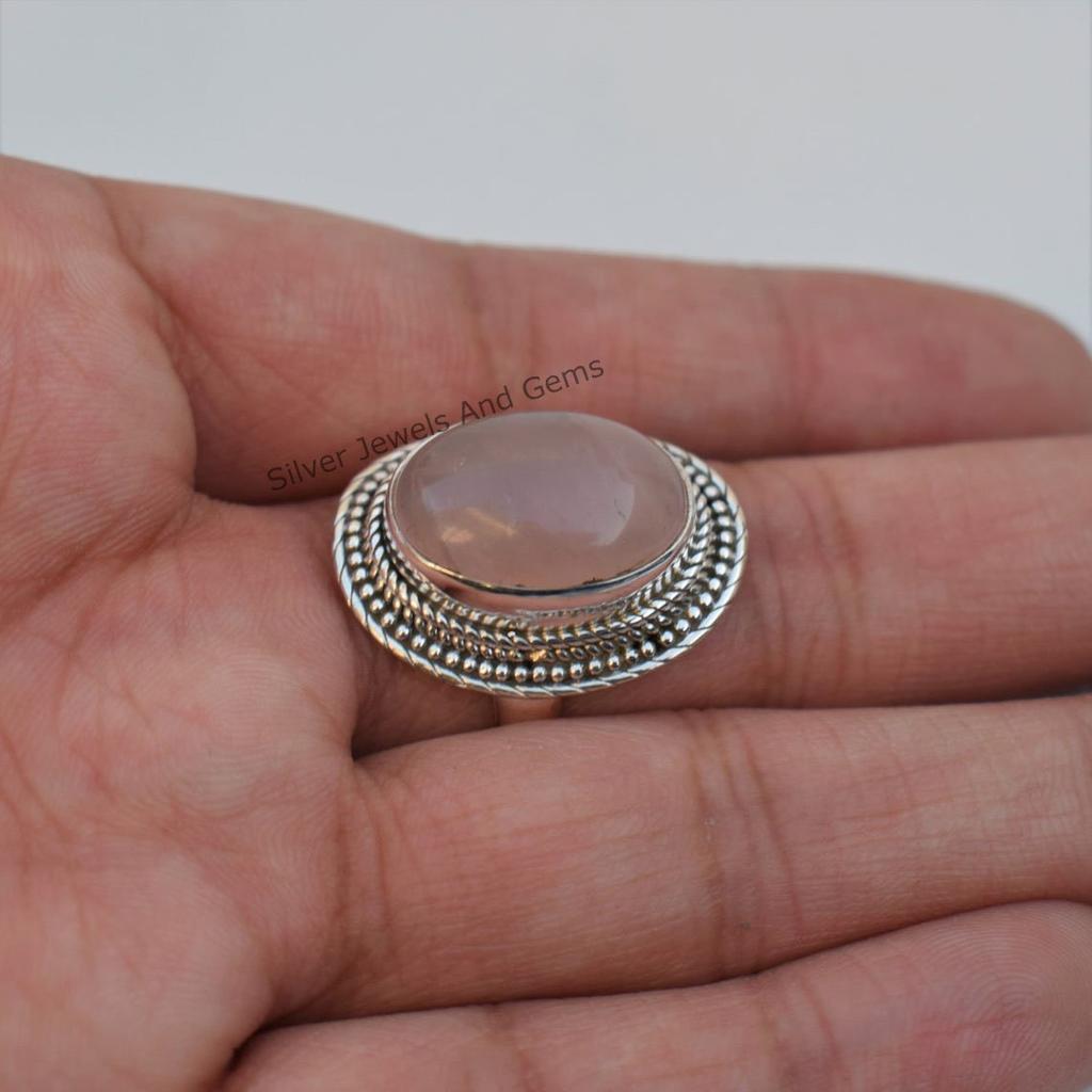 Natural Rose Quartz Ring, Handmade Ring, 925 Sterling Silver Ring, Birthday Gift, Capricorn Birthstone Ring, Boho Ring, Designer Ring