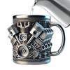 Stainless Steel Cup with Handle Engine Design Milk Drink Mug Beverage Tea Juice Milk Container Double Wall Insulated for Morning
