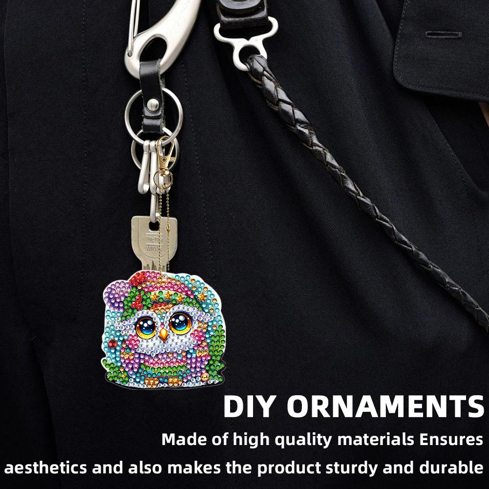 6Pcs Double Sided DIY 5D Round Diamond Art Charms Diamond Art Set Irregular Diamond Art Key Rings for Beginners Enthusiasts