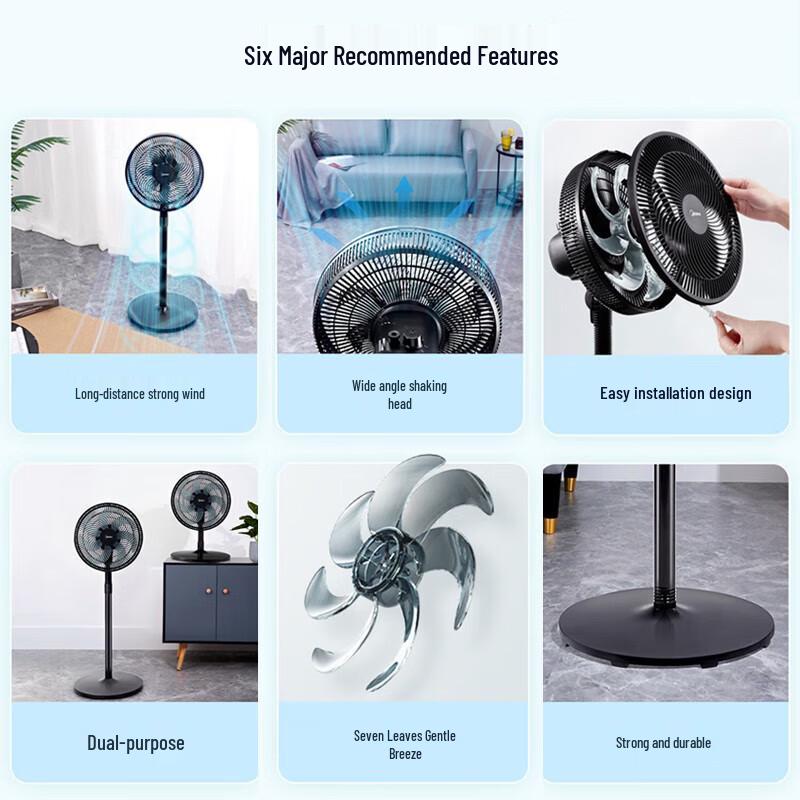 Midea 7-Blade Dual-Use Electric Fan CN plug (adapter included)