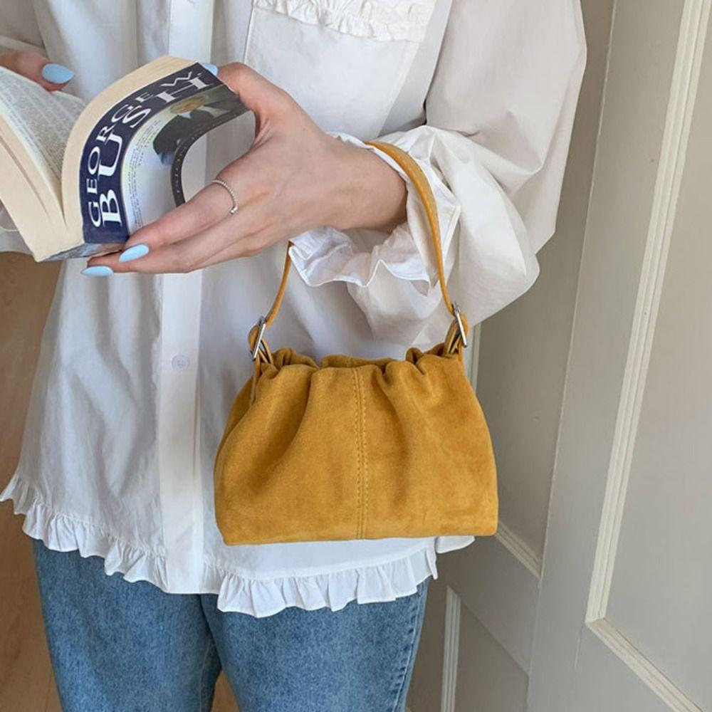 Handbag Slouchy Hobo Bags Large Capacity Solid Color Tote Bag Suede Pleated Cloud Bag  Travel