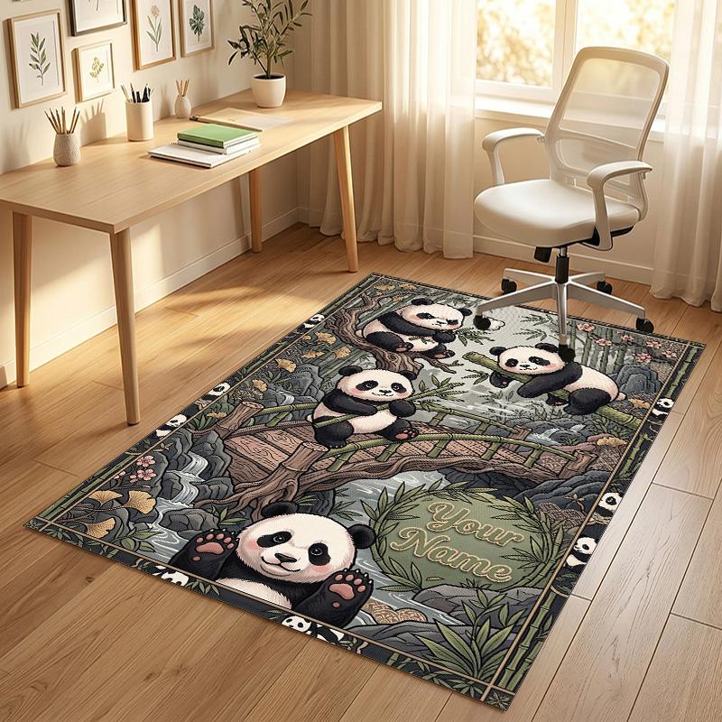 Panda Bamboo Forest Theme Soft Crystal Velvet Rug Custom Name & Text Print Non Slip Floor Rug for Bedroom Living Room