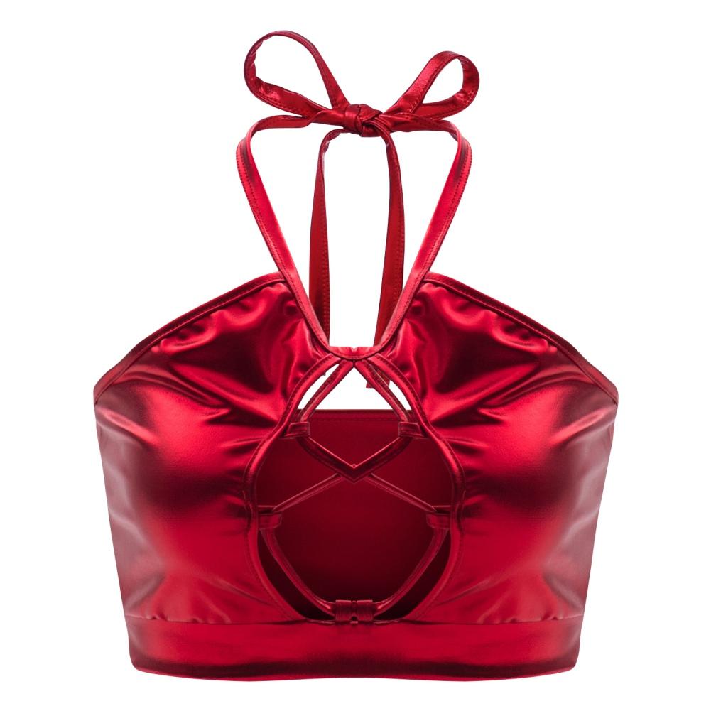 Kvinners Metallisk Design Sexy Slim Halter Camisole Illusorisk Farge Glansfull Glitrende Bryst Utringet Ryggløs Snøring Kortermet Topp