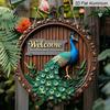 2D Flat, 1pc Round Aluminum Peacock Welcome Metal Sign, Tropical Bamboo Wall Plaque-Unique Design, Waterproof & Rustproof, Perfect for Front Door