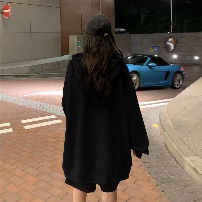 Women Plus Size Loose Fit Hooded Sweatshirt Korean Style Casual Top For Students