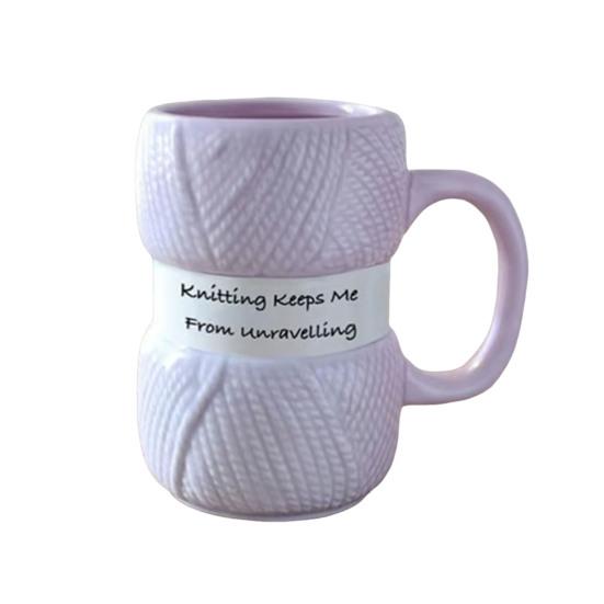 425ml Realistische Garn-Detailierung Tasse Keramik Kaffee Tee Tasse mit Häkelnadel-Griff Löchern Lichtbeständiger Druck Kaffeetasse Perfektes Häkelgeschenk