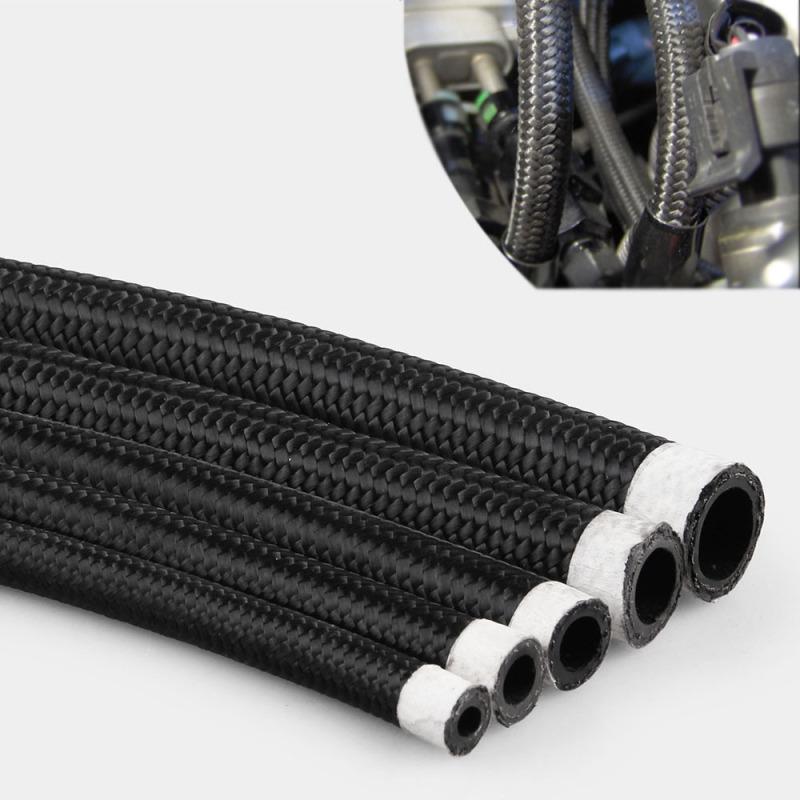 1m AN4-AN12 Oil Cooling Pipe Nylon Braided Pump Gas Ethanol Fuel Hose Kit - Black