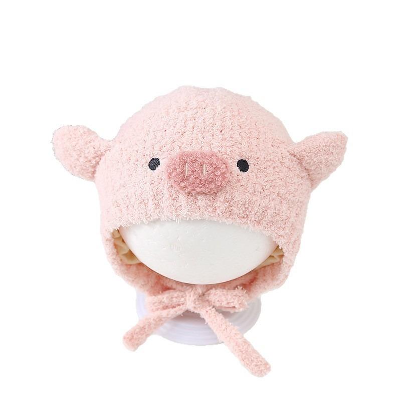 Autumn and winter cute piggy warm men and women children plush hat go out windproof hat baby ear hat baby hat