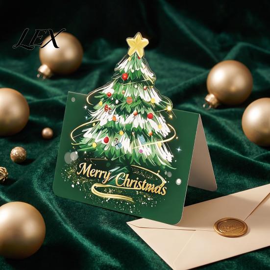 Ritual Feeling Christmas Gift Souvenirs 10 Pcs 3D Tree Greeting Cards, Holiday Postcards Thick Cardboard Cards Bulk for New Year, Winter Xmas
