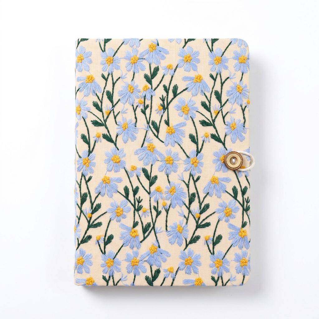 Hardcover Fabric Embroidery A5 Diary Notebook with Exquisite Small Daisy Design High-Value Artistic Gift Model 000 (as the picture,224Pages&A6)