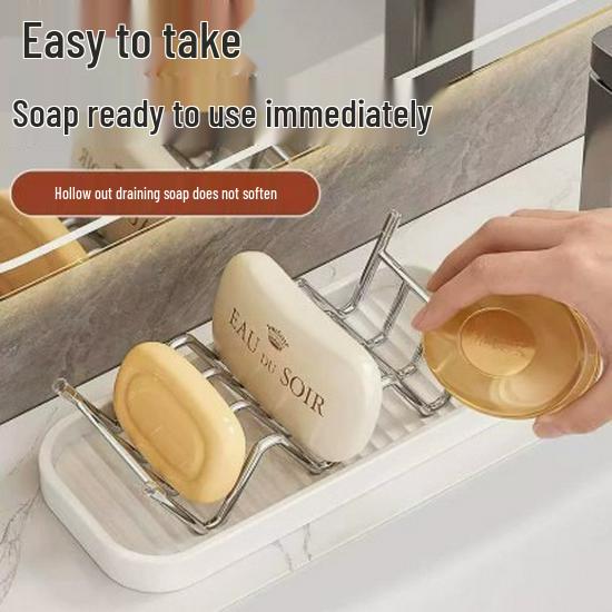 Wall-Mounted No-Drill Soap Box and Draining Bathroom Storage Rack