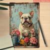 Vintage Französische Bulldogge Blume Metallposter Wandkunst 8x12 Zoll Heimdekoration