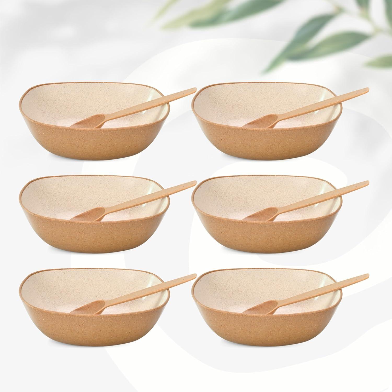 

Set of 6 Earth-Friendly Multipurpose Bowls for Kitchen with Spoons | 750 ml | Made with Rice Husk Biocomposite| Microwave Sa