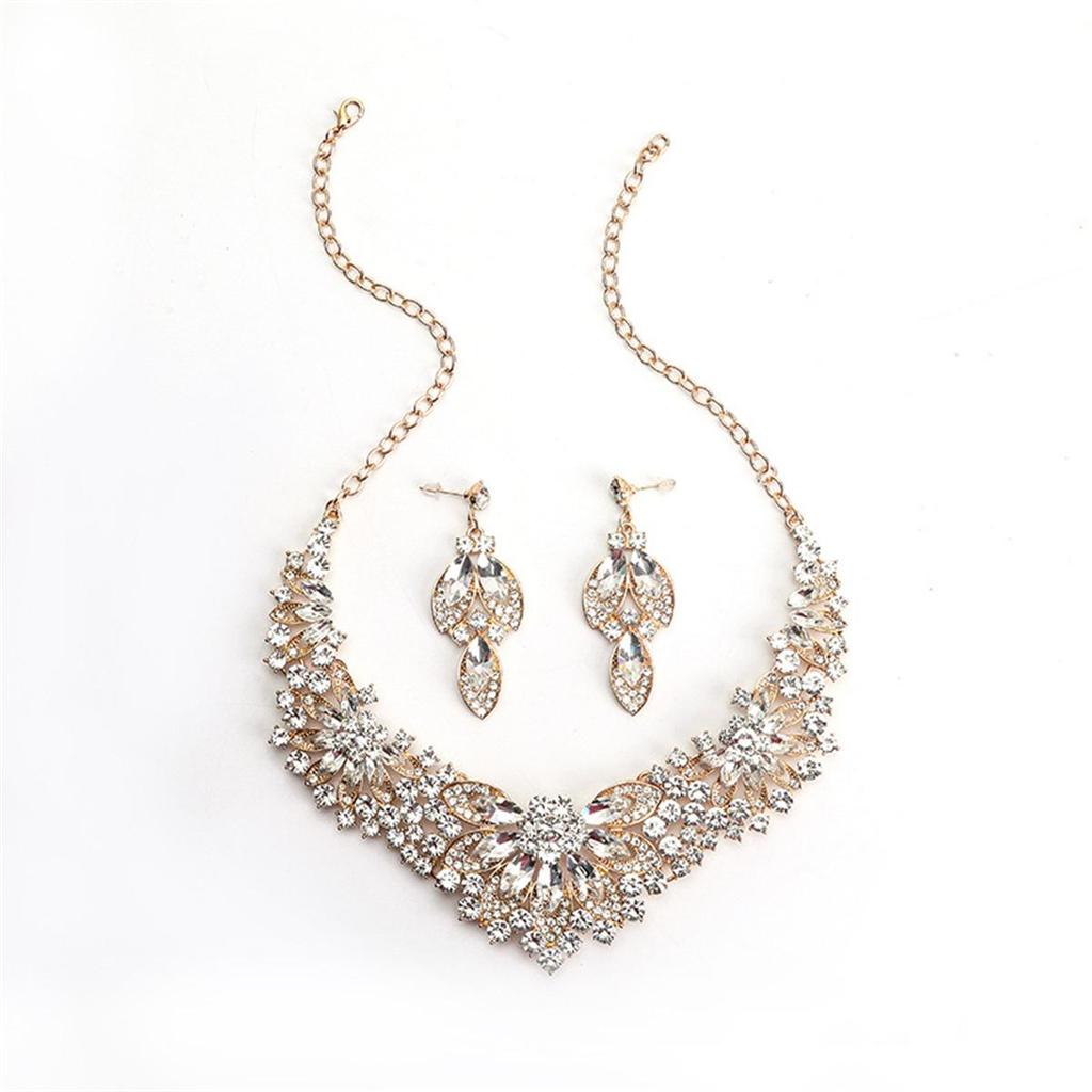 Exaggerated Crystal Necklace & Earring Set for Brides - Elegant Alloy Women's Accessories