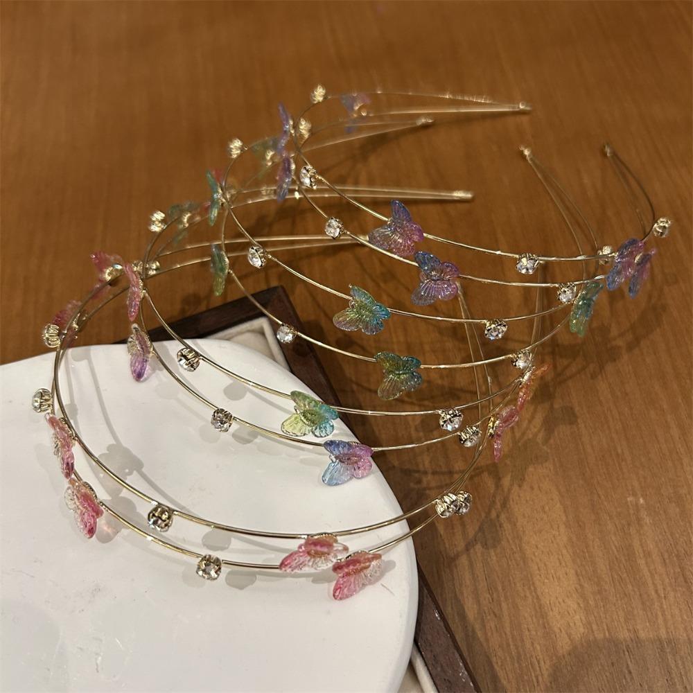 Thin Double Root Hair Bands Zinc Zinc Alloy Flower Hair Hoop Hair Accessories Butterfly Head Hoop  Women