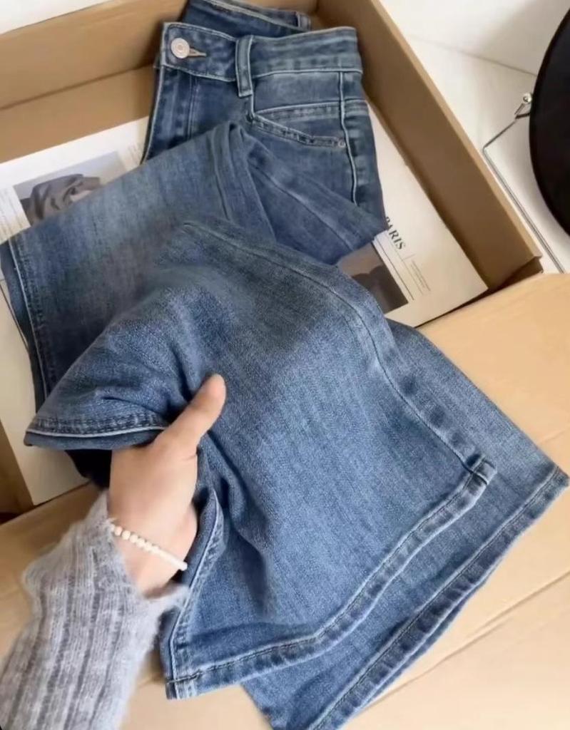 Women's Retro Blue High-Waist Wide-Leg Flared Jeans Plus Size