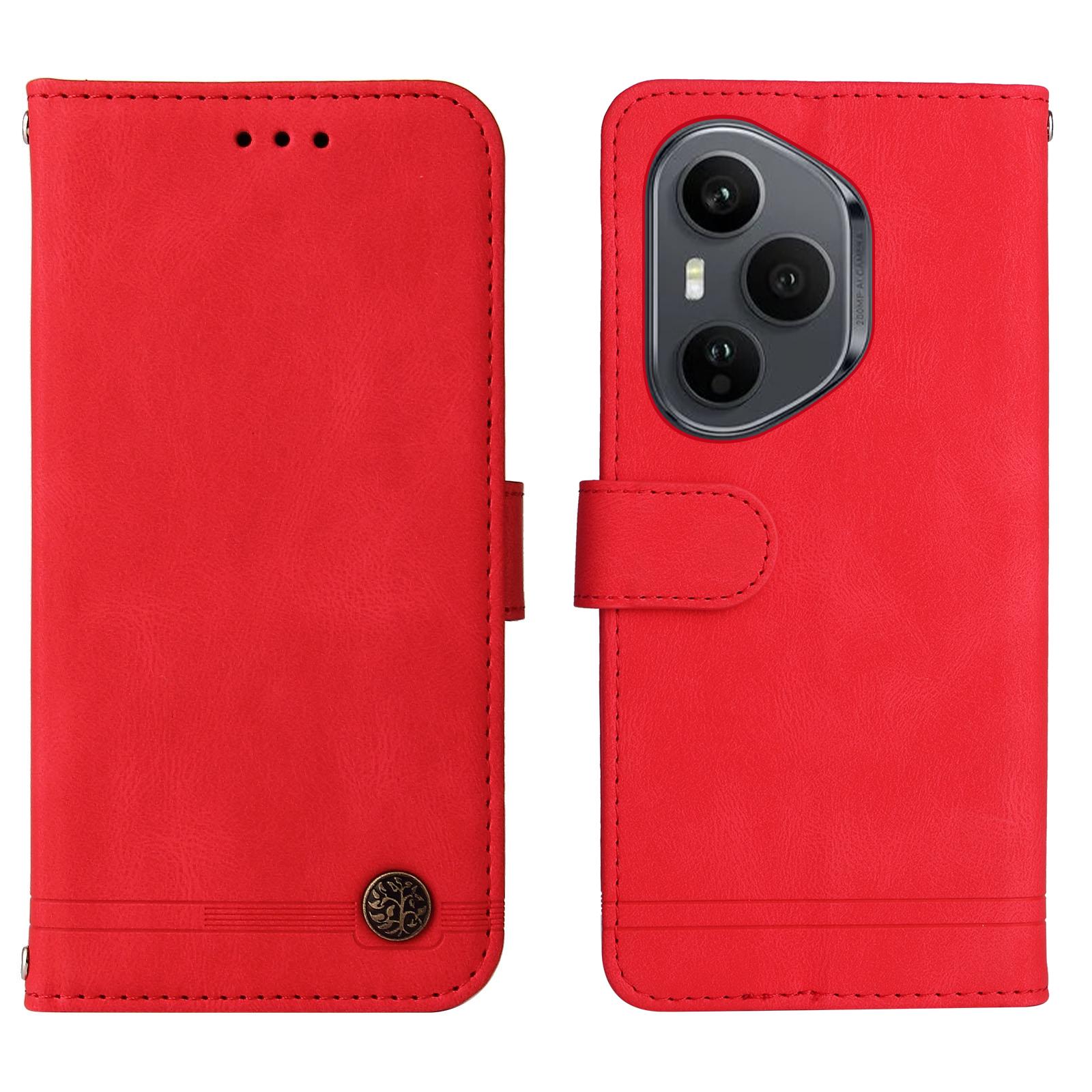 

Для Honor 400 Pro 5G (Глобальный) Кожаные чехлы-кошельки с приятным на ощупь покрытием, чехол-подставка для телефона с ремешком Red