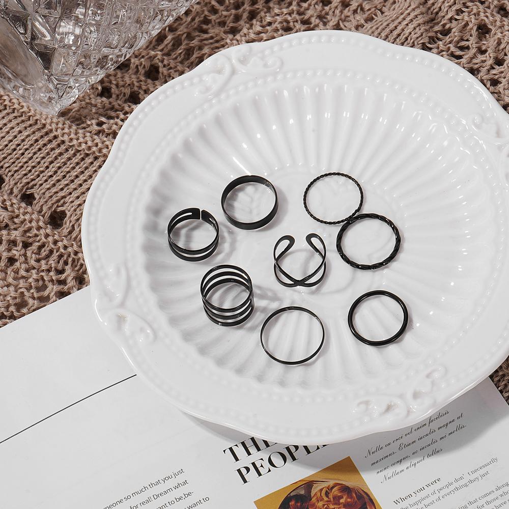 Black Cold Opening Adjustment Ring Set Combination Elegant Temperament Women's Versatile Ring Set