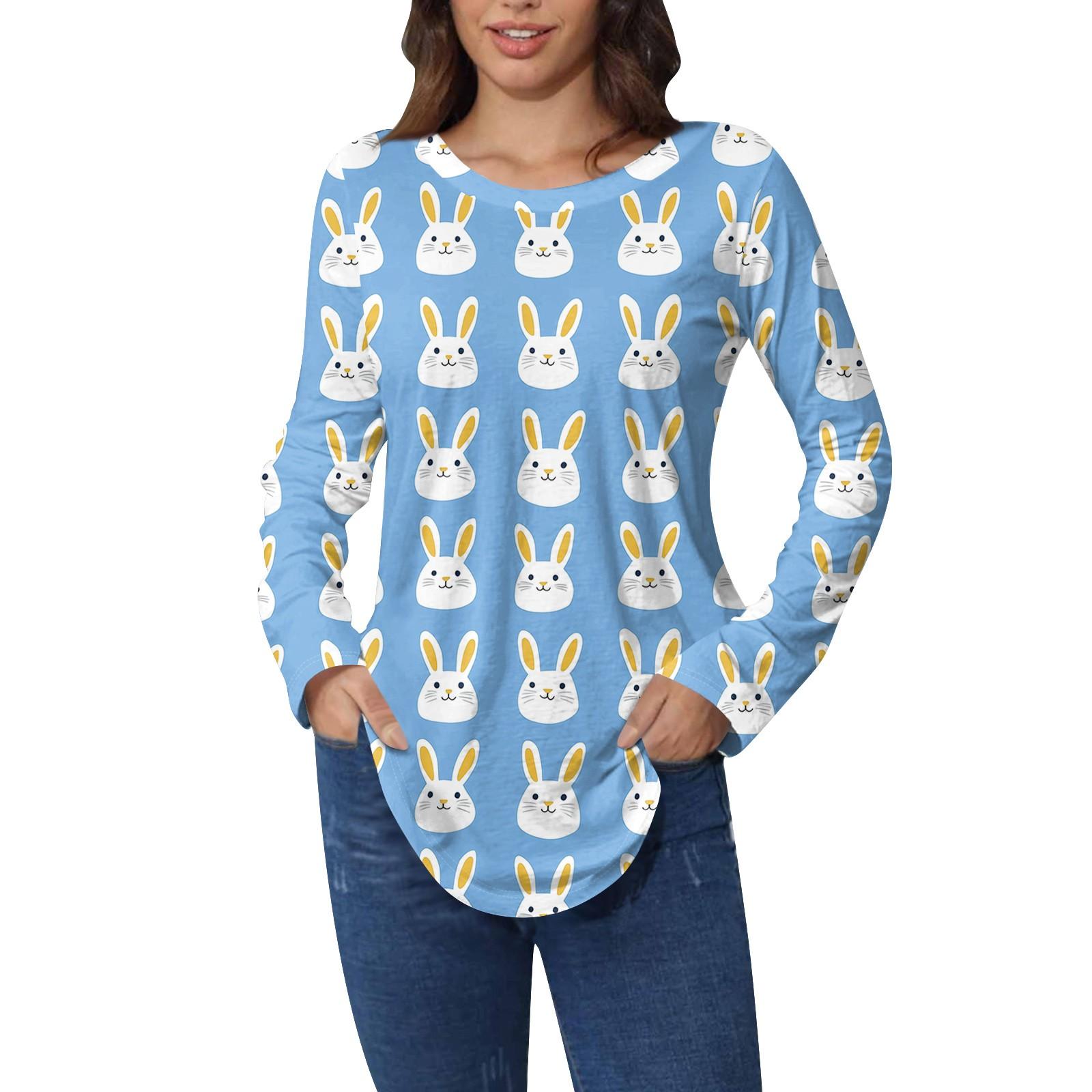 

Easter Shirts For Women Cute Love Heart Print T-Shirt Long Sleeve Tunic Tops Cotton Pullovers L