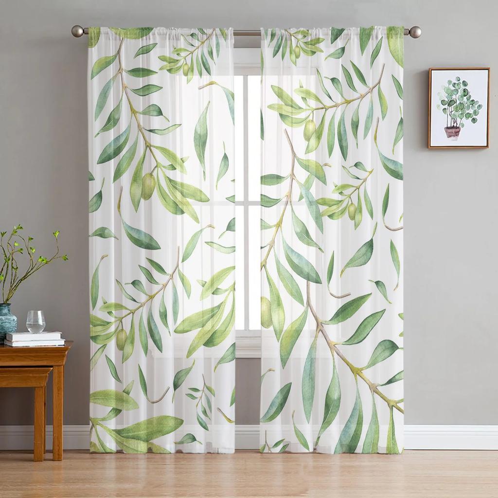 Luxury Tropical Plants Monstera Palm Leaves Curtains Living Room Printed Tulle Window Curtain Home Balcony Decor Drapes With Sheer Polyester Perfect
