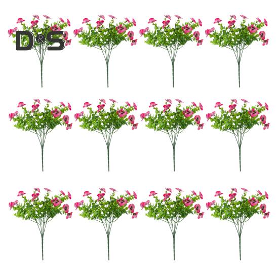 

12 шт. искусственных цветов анютины глазки, устойчивых к ультрафиолетовому излучению, искусственные шелковые цветы, красочные искусственные анютины глазки для украшения оконного ящика, крыльца, двора, патио темно-розовый