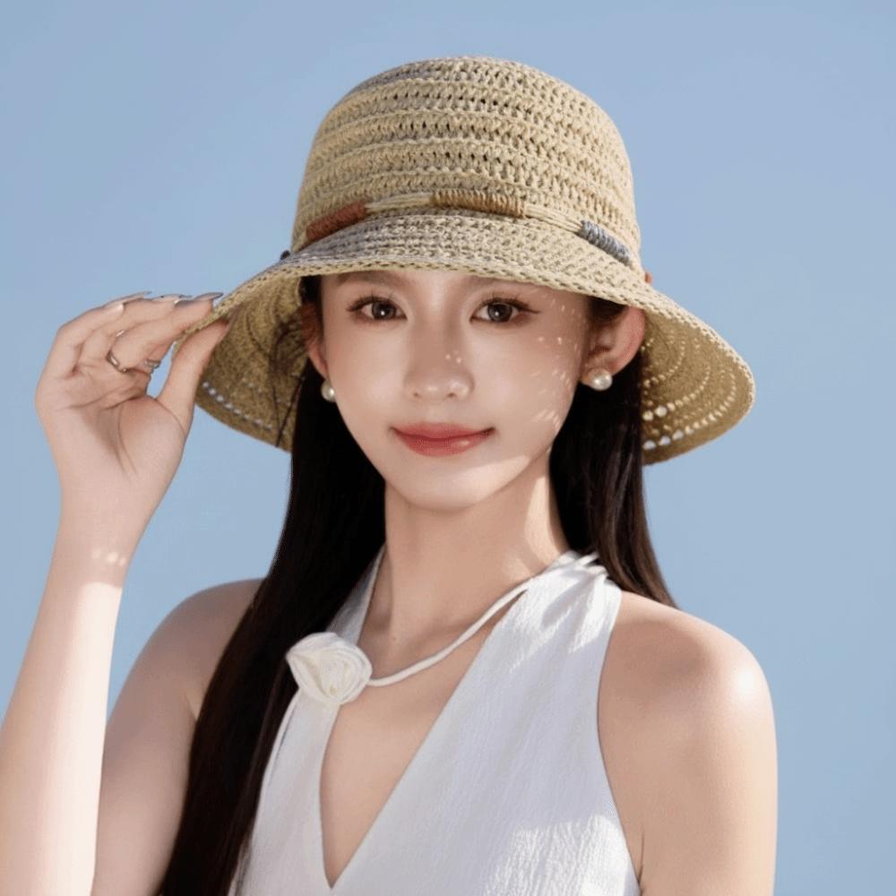 Wide Brim Sunscreen Bucket Hat Large Fisherman Hat Elegant Straw Weave Sun Hat Outdoor