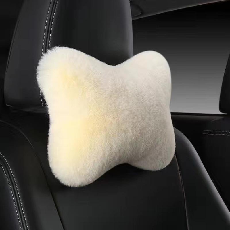 Car Headrest Ergonomic Driver Support Headrest Soft Imitation Rabbit Plush Lumbar Pillow Comfort Cushion for Winter Season
