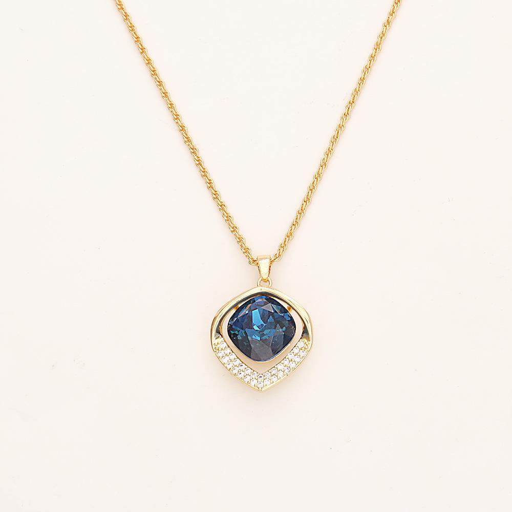 Ocean Love Deep Blue Crystal Pendant Necklace & Exquisite Goddess Stud Earrings Set