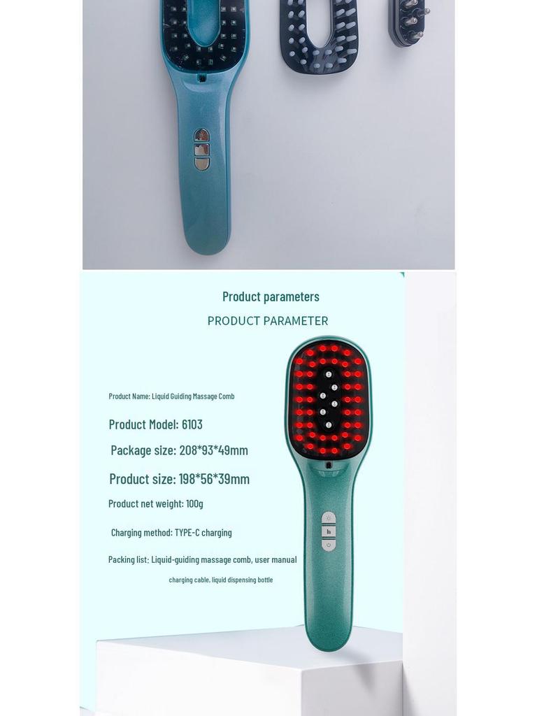 Tragbares Kopfhautmassagegerät: Negativ-Ionen Rot-/Blau-Licht Haarwachstumskamm