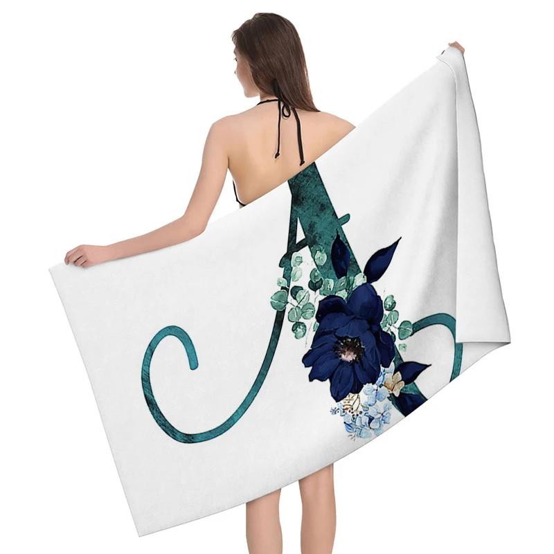 1pz Ghirlanda di fiori con motivo a lettere Telo da spiaggia, Coperta da spiaggia in microfibra ultra-fine, Asciugamano da bagno altamente assorbente, Adatto