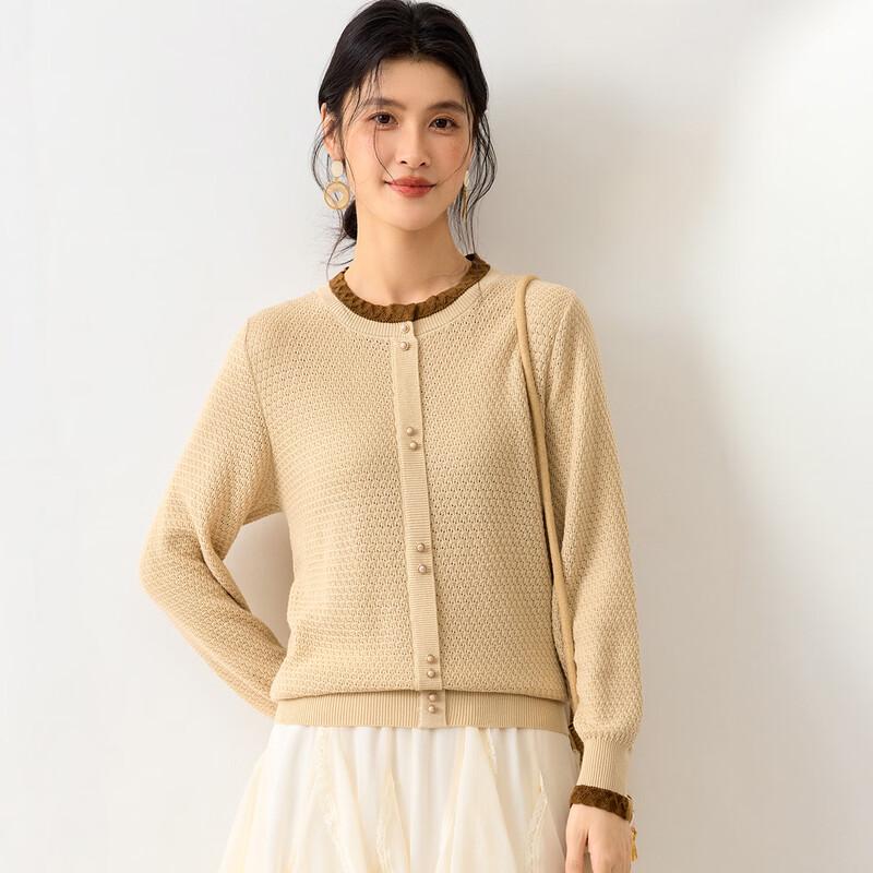 Elegant Silk Blend Long Sleeve Knit Cardigan M
