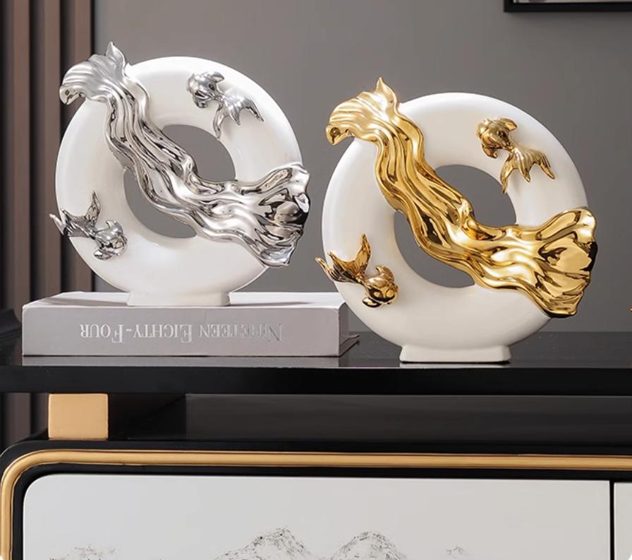 Chinese Koi Fish Attract Wealth Ceramic Accessories Office Cafe Table Sculpture Crafts Home Livingroom Bookshelf Figurines Decor