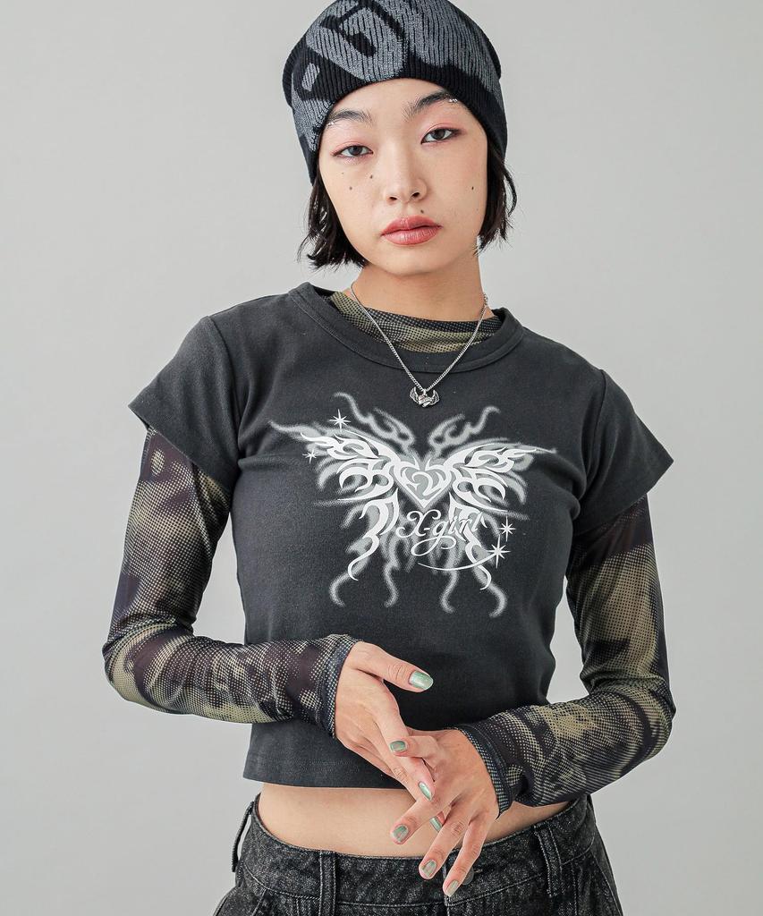 Casual Tribal Butterfly Baby Tee In Charcoal X-girl S/S