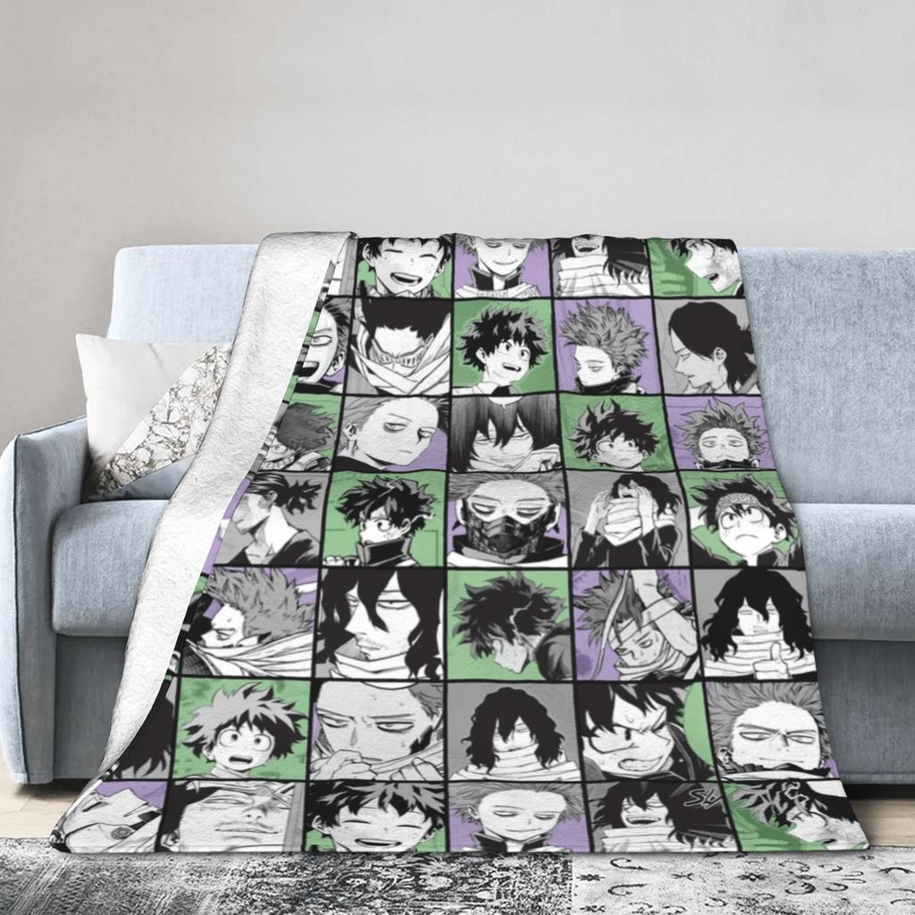 Uraraka Ochako Collage Knitted Blankets Academy Anime Manga Throw Blankets Summer Air Conditioning Ultra-Soft Warm Bedspreads